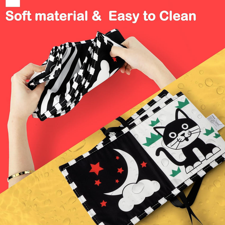 URMYWO Black and White Baby Toys, Tummy Time High Contrast Newborn Toys 0 - 3 Months, Soft Baby Book, Visual Stimulation Montessori Sensory Infant Toys 0 - 6 - 12 Months, Shower Gift for Boys Girls - 7DAY'S
