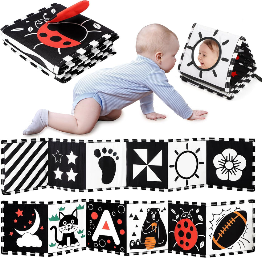 URMYWO Black and White Baby Toys, Tummy Time High Contrast Newborn Toys 0 - 3 Months, Soft Baby Book, Visual Stimulation Montessori Sensory Infant Toys 0 - 6 - 12 Months, Shower Gift for Boys Girls - 7DAY'S