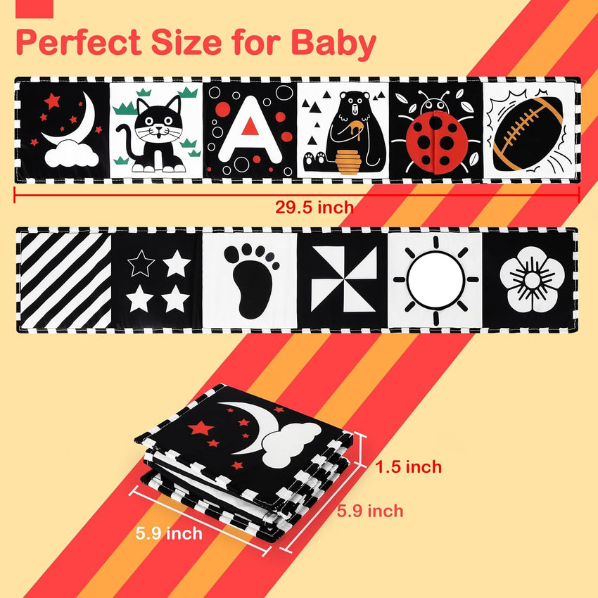 URMYWO Black and White Baby Toys, Tummy Time High Contrast Newborn Toys 0 - 3 Months, Soft Baby Book, Visual Stimulation Montessori Sensory Infant Toys 0 - 6 - 12 Months, Shower Gift for Boys Girls - 7DAY'S