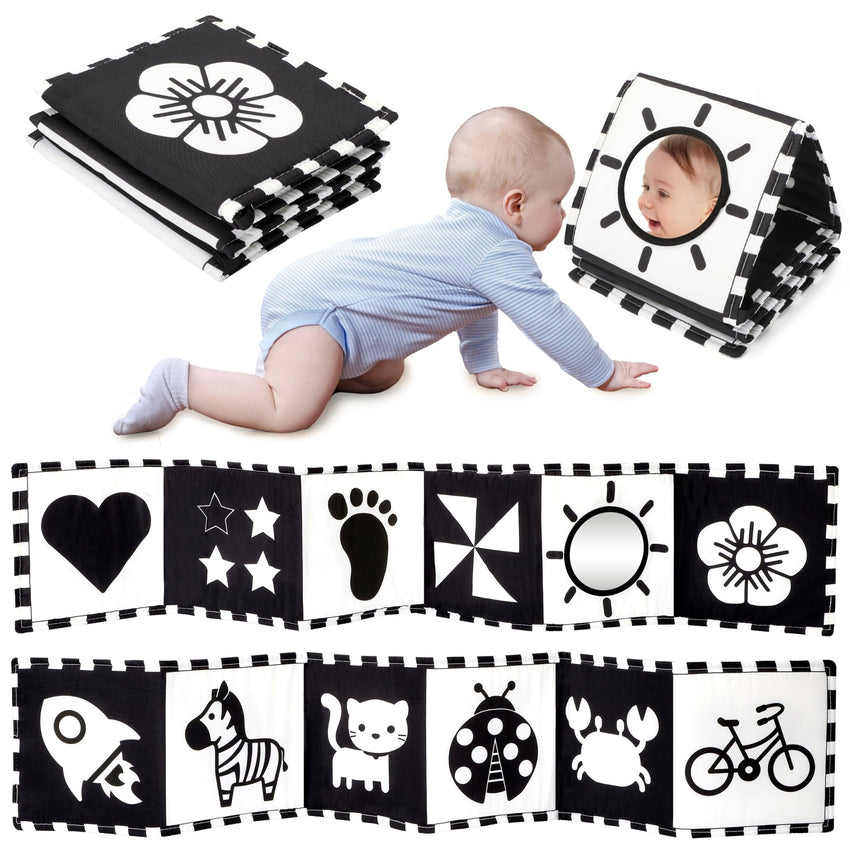 URMYWO Black and White Baby Toys, Tummy Time High Contrast Newborn Toys 0 - 3 Months, Soft Baby Book, Visual Stimulation Montessori Sensory Infant Toys 0 - 6 - 12 Months, Shower Gift for Boys Girls - 7DAY'S