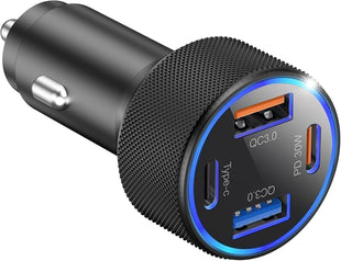 USB C Car Charger Adapter, 4-Port 67W Dual USB-C & USB-A Car Power Adapter PD/QC Fast Charging Cigarette Lighter USB Charger for iPhone 16/15/14/13/12/11/Pro Max, Galaxy, Android,Gift for Men Women