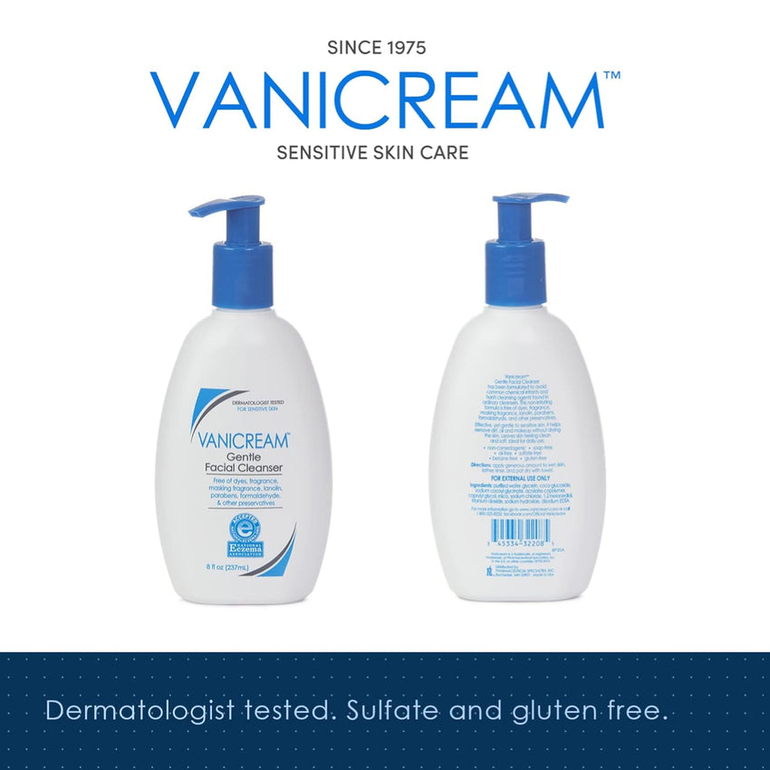 Vanicream Gentle Facial Cleanser with Pump Dispenser - 8 fl oz - Formulated Without Common Irritants for Those with Sensitive Skin - 7DAY'S