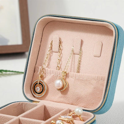 Velvet Jewelry Box For Women Necklace Ring Earrings Organizer Holder Travel Portable Zipper Square Jewelry Storage Case - 7DAY'S