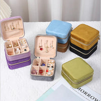 Velvet Jewelry Box For Women Necklace Ring Earrings Organizer Holder Travel Portable Zipper Square Jewelry Storage Case - 7DAY'S