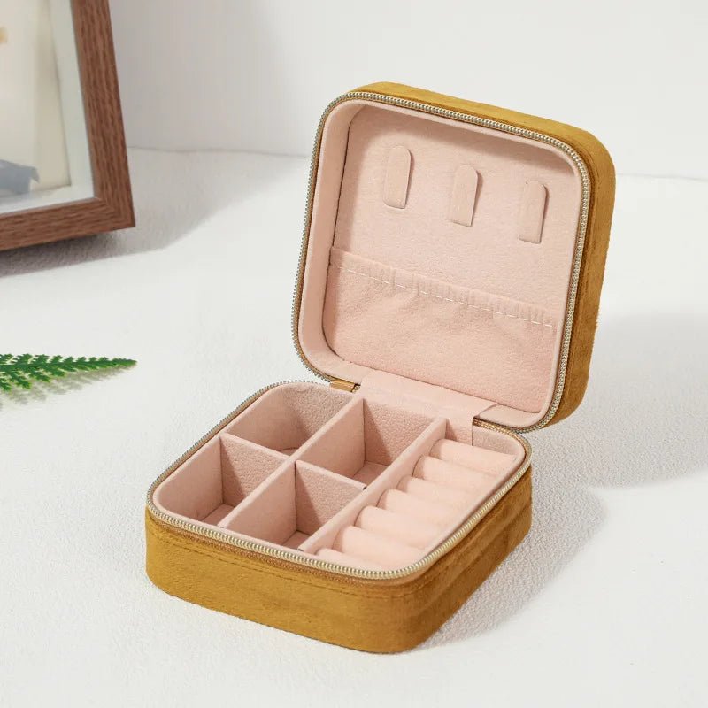 Velvet Jewelry Box For Women Necklace Ring Earrings Organizer Holder Travel Portable Zipper Square Jewelry Storage Case - 7DAY'S