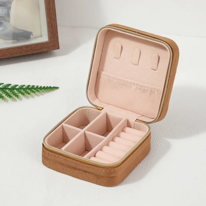 Velvet Jewelry Box For Women Necklace Ring Earrings Organizer Holder Travel Portable Zipper Square Jewelry Storage Case - 7DAY'S