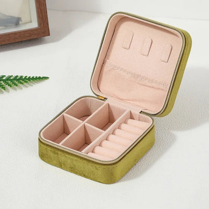 Velvet Jewelry Box For Women Necklace Ring Earrings Organizer Holder Travel Portable Zipper Square Jewelry Storage Case - 7DAY'S