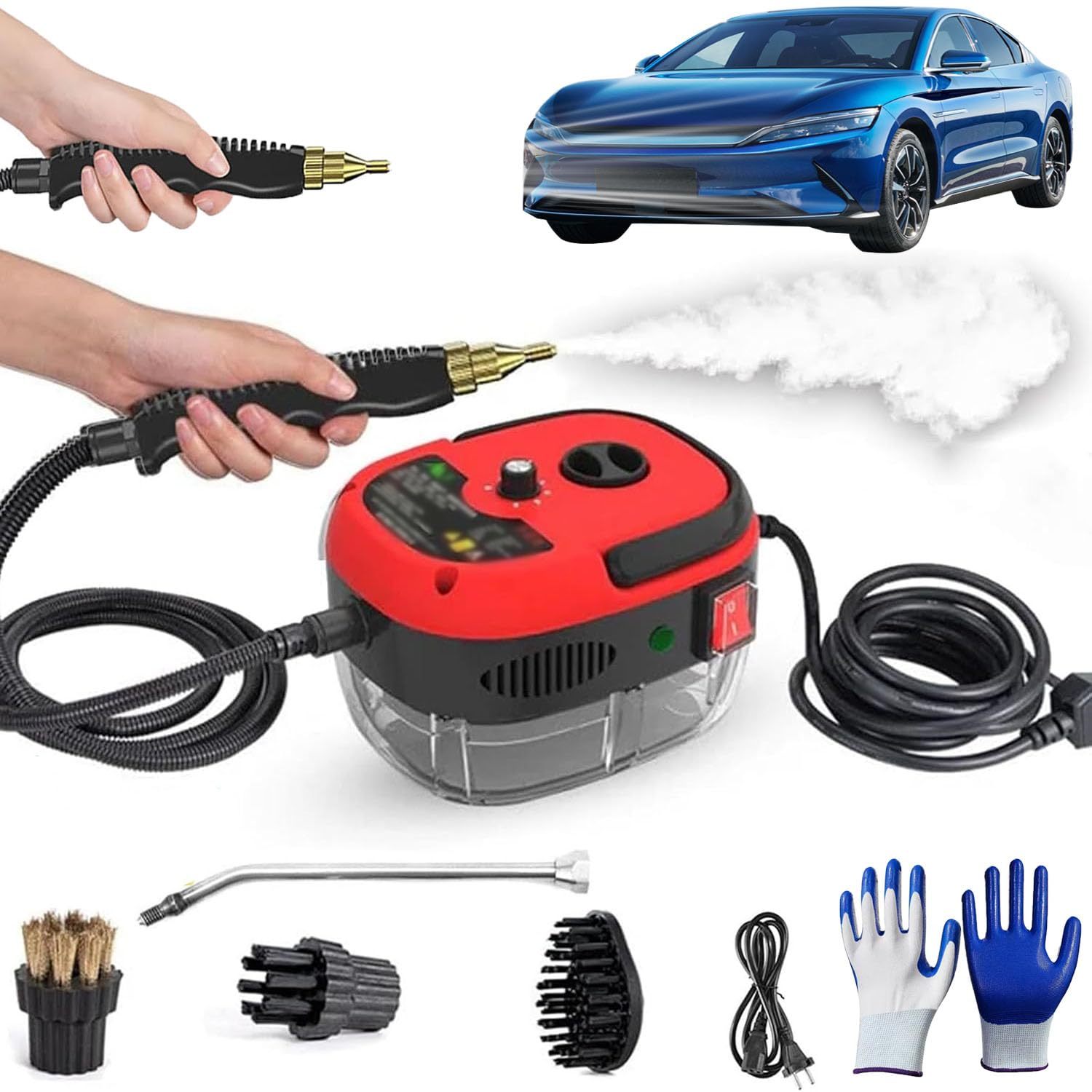 Versora Pro Car Steam Cleaner 2500w High - Temp Portable Machine, Shaker Plus Steam Cleaner, 2500w Handheld High - Temperature Pressurized SteamCleaner, With Gloves, For Home, Auto Detailing (Red) - 7DAY'S