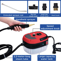 Versora Pro Car Steam Cleaner 2500w High - Temp Portable Machine, Shaker Plus Steam Cleaner, 2500w Handheld High - Temperature Pressurized SteamCleaner, With Gloves, For Home, Auto Detailing (Red) - 7DAY'S