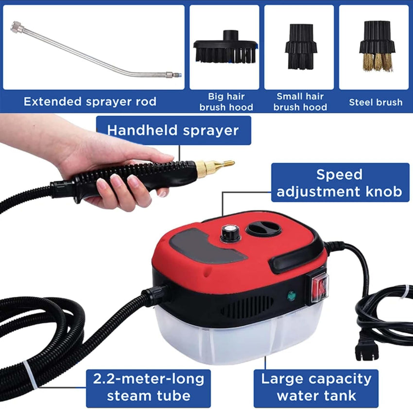 Versora Pro Car Steam Cleaner 2500w High - Temp Portable Machine, Shaker Plus Steam Cleaner, 2500w Handheld High - Temperature Pressurized SteamCleaner, With Gloves, For Home, Auto Detailing (Red) - 7DAY'S