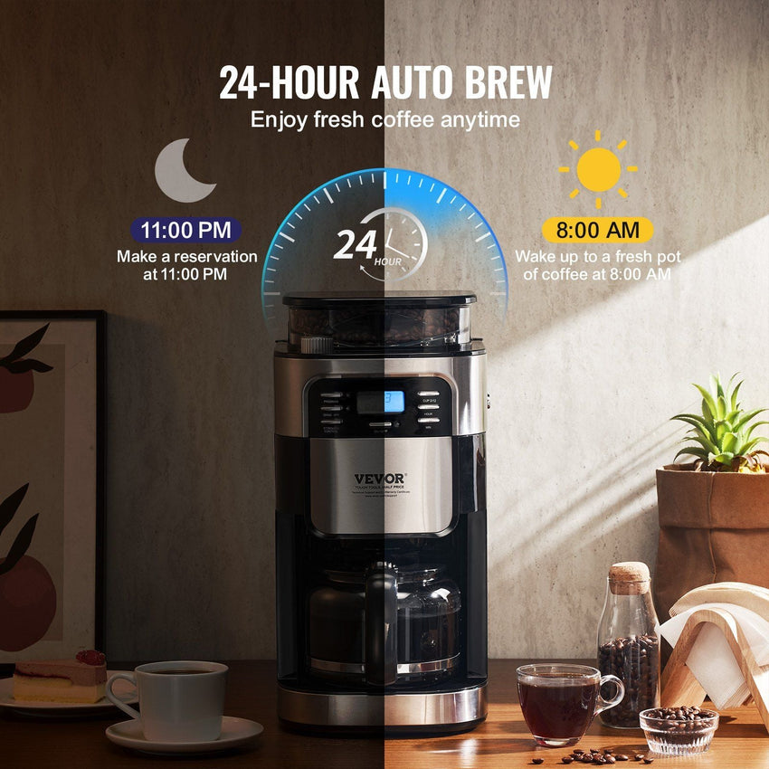 VEVOR 12 - Cup Coffee Maker Drip Coffee Machine with 24 - Hour Timer for Auto Brew - 7DAY'S