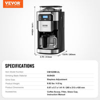 VEVOR 12 - Cup Coffee Maker Drip Coffee Machine with 24 - Hour Timer for Auto Brew - 7DAY'S