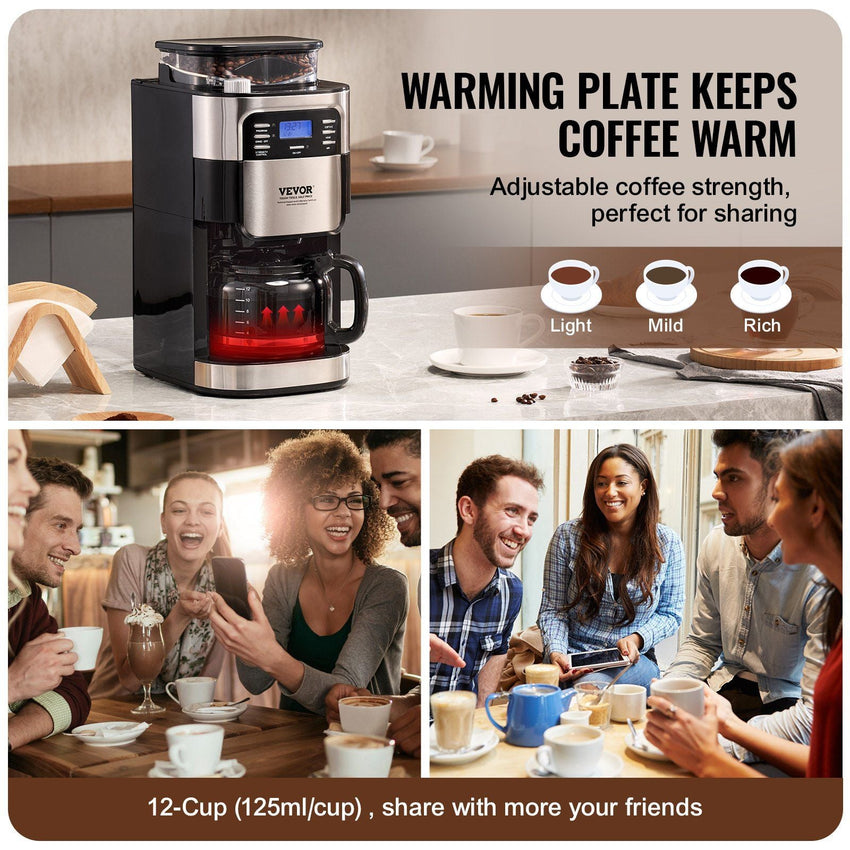 VEVOR 12 - Cup Coffee Maker Drip Coffee Machine with 24 - Hour Timer for Auto Brew - 7DAY'S