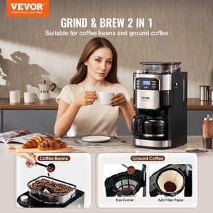 VEVOR 12 - Cup Coffee Maker Drip Coffee Machine with 24 - Hour Timer for Auto Brew - 7DAY'S