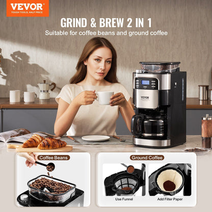 VEVOR 12 - Cup Coffee Maker Drip Coffee Machine with 24 - Hour Timer for Auto Brew - 7DAY'S