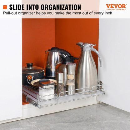 VEVOR 20"W x 21"D Pull Out Cabinet Organizer, Heavy Duty Slide Out Pantry Shelves, Chrome - Plated Steel Roll Out Drawers, Sliding Drawer Storage for Home, Inside Kitchen Cabinet, Bathroom, Under Sink - 7DAY'S