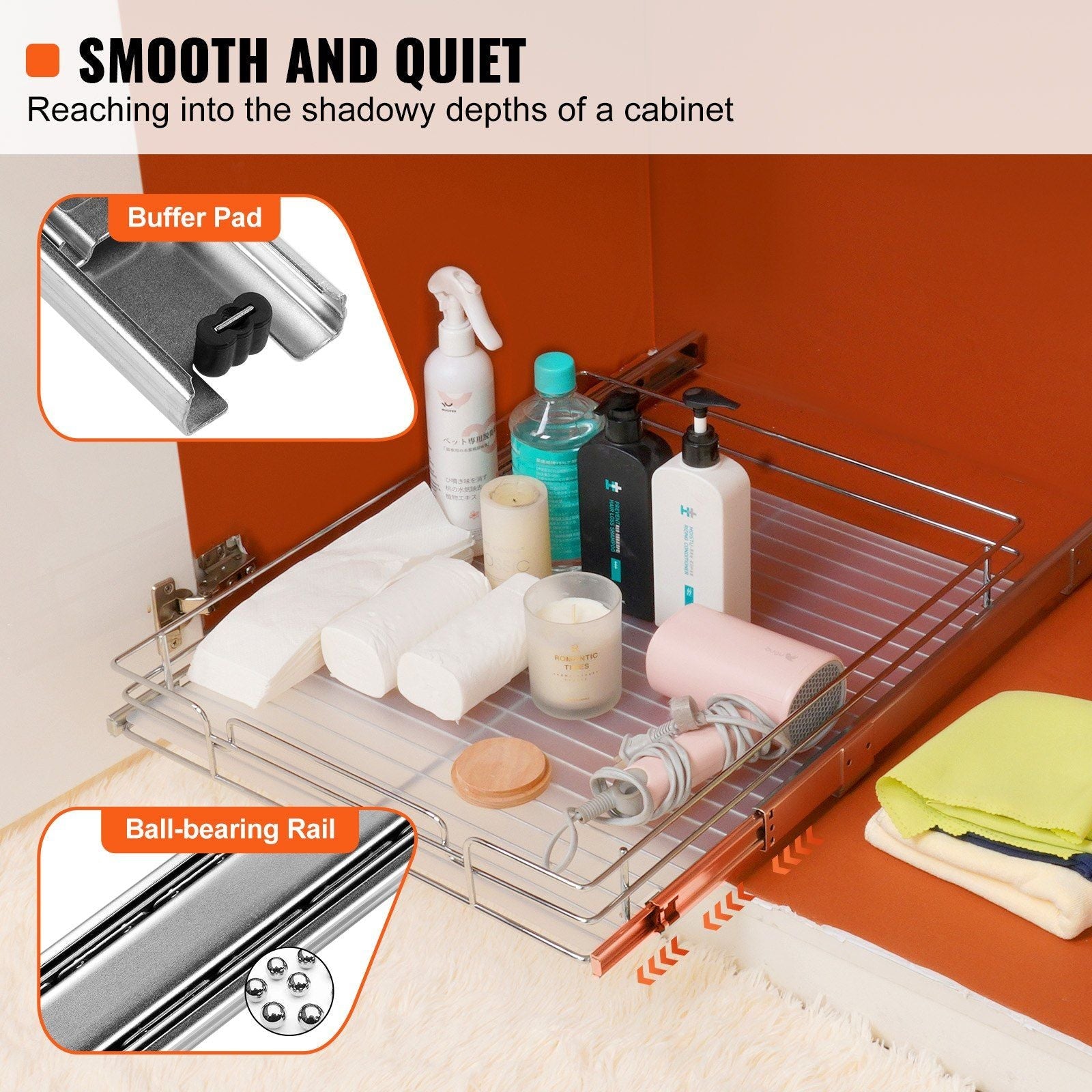 VEVOR 20"W x 21"D Pull Out Cabinet Organizer, Heavy Duty Slide Out Pantry Shelves, Chrome - Plated Steel Roll Out Drawers, Sliding Drawer Storage for Home, Inside Kitchen Cabinet, Bathroom, Under Sink - 7DAY'S