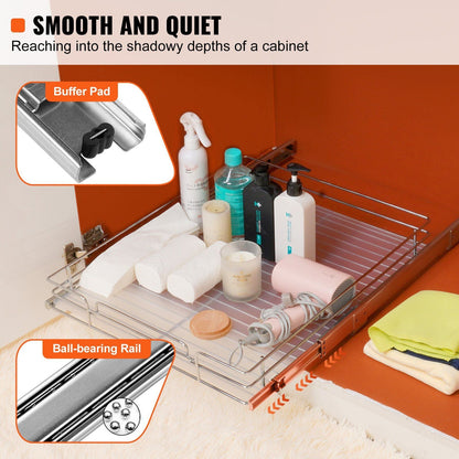 VEVOR 20"W x 21"D Pull Out Cabinet Organizer, Heavy Duty Slide Out Pantry Shelves, Chrome - Plated Steel Roll Out Drawers, Sliding Drawer Storage for Home, Inside Kitchen Cabinet, Bathroom, Under Sink - 7DAY'S