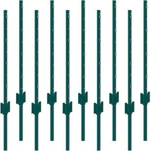 VEVOR 3 Feet Fence Post 10 Pack T-Post Heavy Duty Metal Fence Posts Green