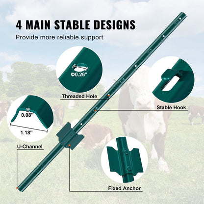 VEVOR 3 Feet Fence Post 10 Pack T - Post Heavy Duty Metal Fence Posts Green - 7DAY'S