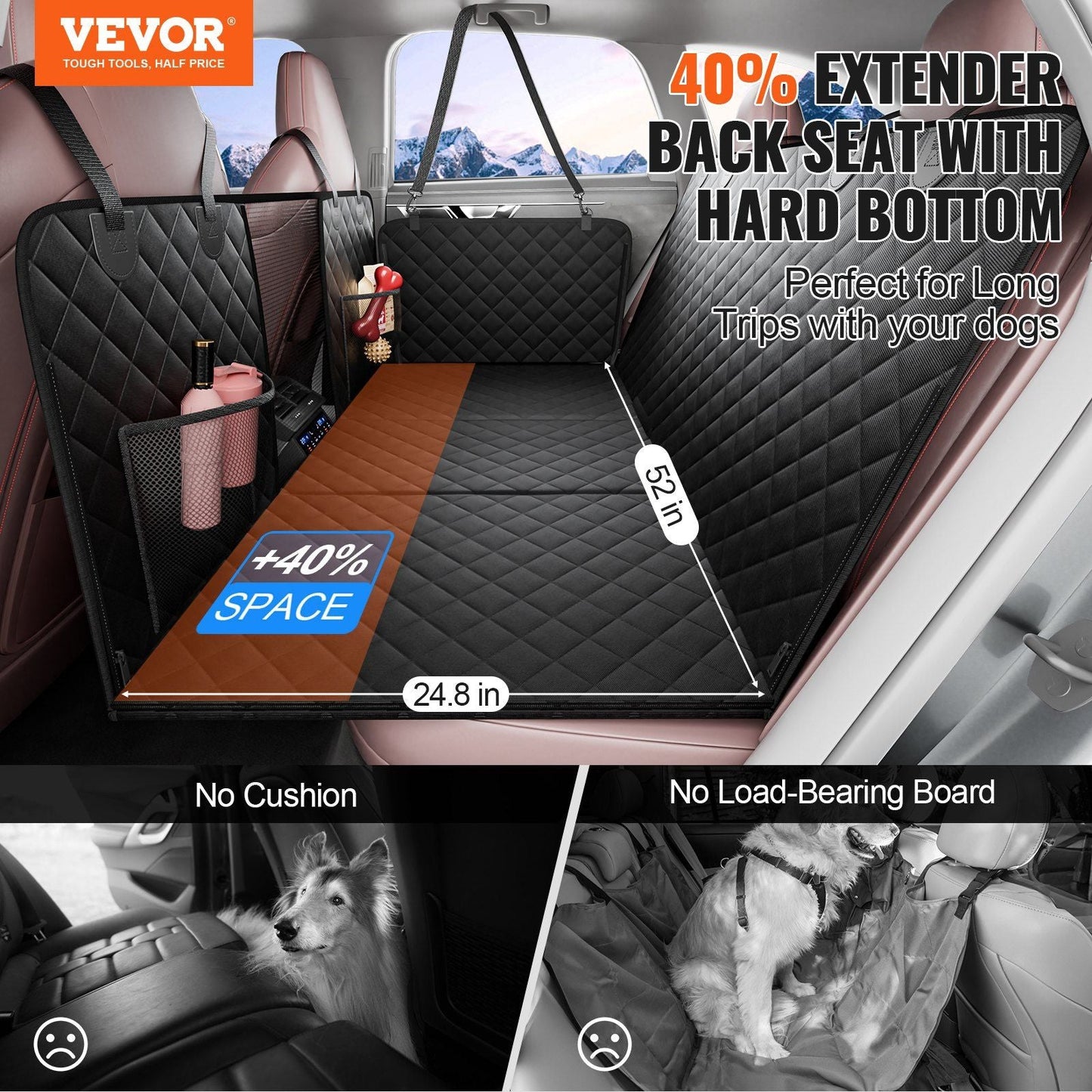 VEVOR 52 x 24.8 in Dog Car Seat Cover for Back Seat Waterproof 600D for Cars - 7DAY'S