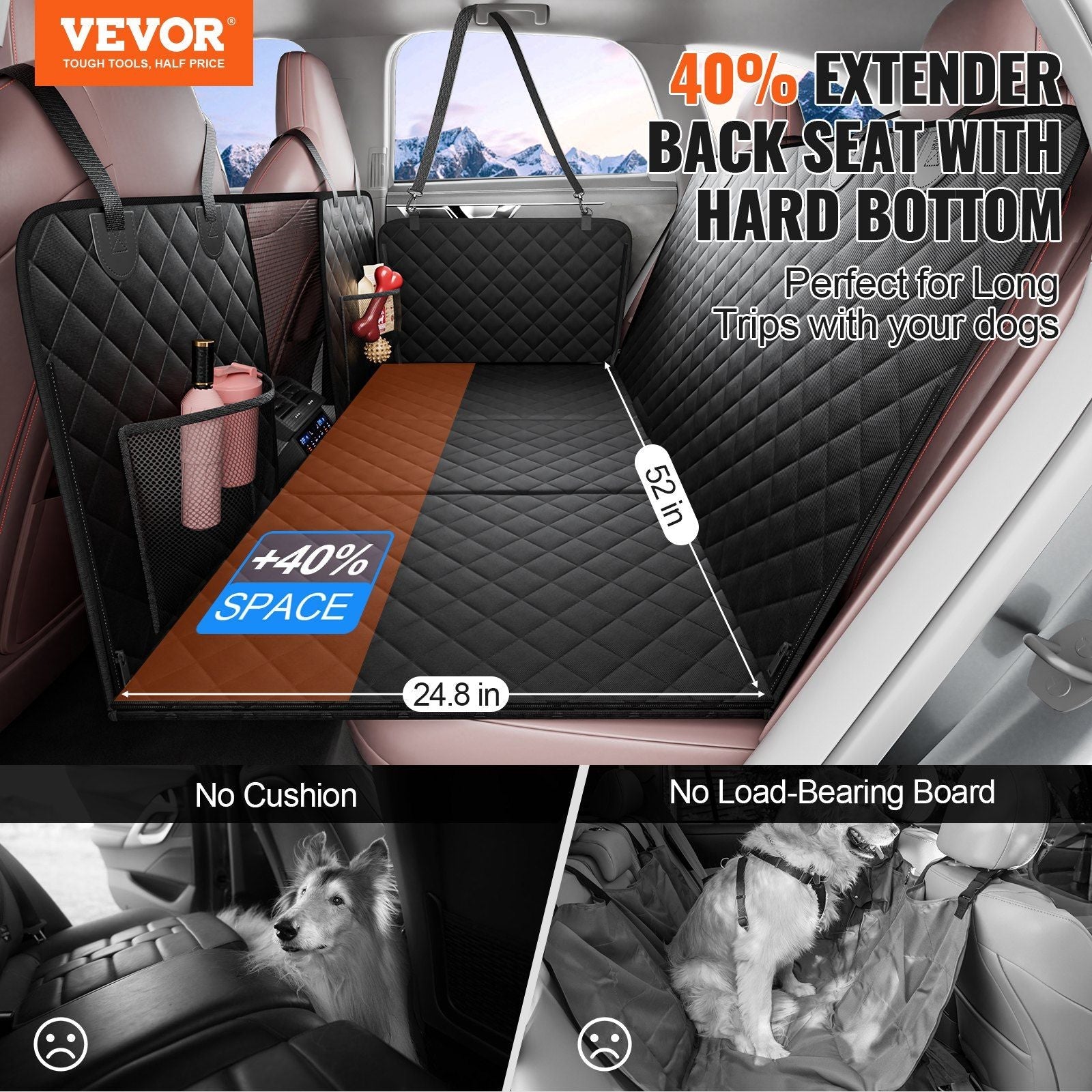 VEVOR 52 x 24.8 in Dog Car Seat Cover for Back Seat Waterproof 600D for Cars - 7DAY'S