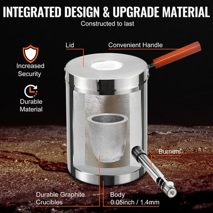 VEVOR 6KG Propane Smelting Furnace Kit Melting Furnace Stainless Steel 2700 degree Fahrenheit - 7DAY'S