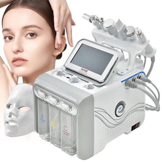 VEVOR 7 in 1 Hydrogen Oxygen Facial Machine, Professional Hydrafacial Machine for Spa, Hydro Facial Cleansing Rejuvenation Machine with 7 - inch LCD Screen, 6 Skincare Probes, 7 - Color Light Beauty Mask - 7DAY'S