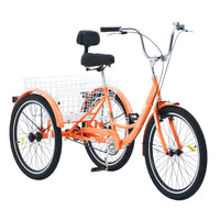 VEVOR Adult Tricycles Bike, 26 Inch Three - Wheeled Bicycles, 3 Wheel Bikes Trikes, Carbon Steel Cruiser Bike with Basket & Adjustable Seat, Picnic Shopping Tricycles for Seniors, Women, Men (Orange) - 7DAY'S