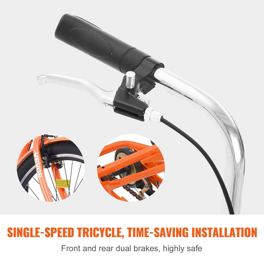 VEVOR Adult Tricycles Bike, 26 Inch Three - Wheeled Bicycles, 3 Wheel Bikes Trikes, Carbon Steel Cruiser Bike with Basket & Adjustable Seat, Picnic Shopping Tricycles for Seniors, Women, Men (Orange) - 7DAY'S