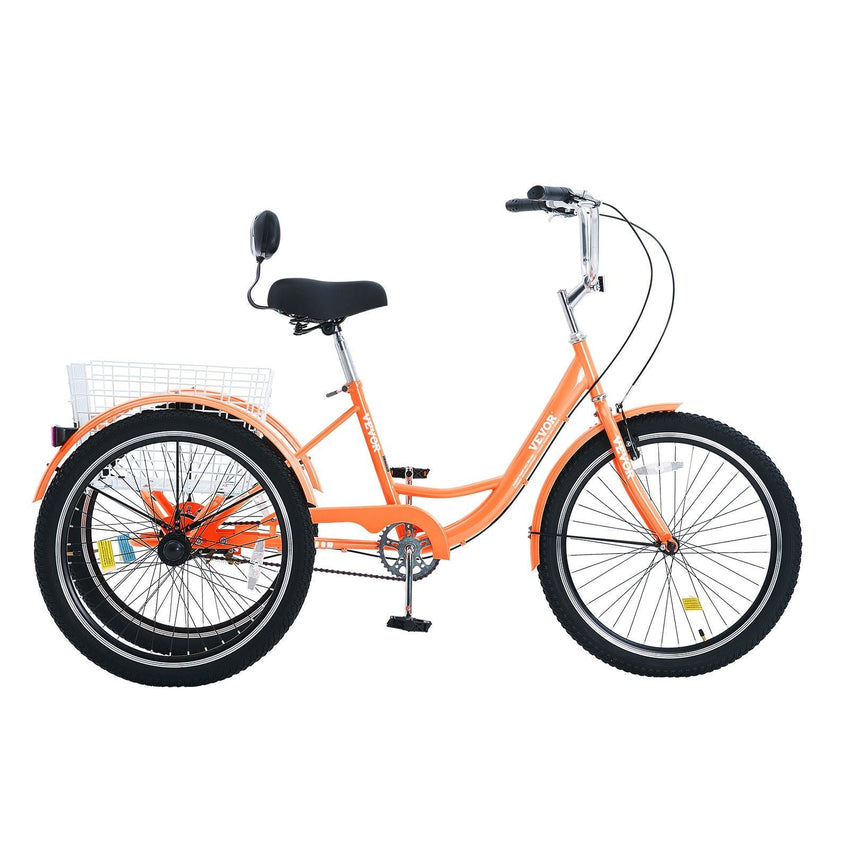VEVOR Adult Tricycles Bike, 26 Inch Three - Wheeled Bicycles, 3 Wheel Bikes Trikes, Carbon Steel Cruiser Bike with Basket & Adjustable Seat, Picnic Shopping Tricycles for Seniors, Women, Men (Orange) - 7DAY'S