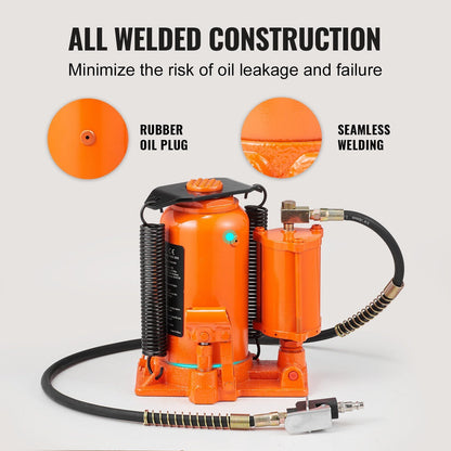 VEVOR Air Hydraulic Bottle Jack, 20 Ton/40000 LBS All Welded Bottle Jack, 10.4 - 19.7 inch Lifting Range, Manual Handle and Air Pump, for Car, Pickup, Truck, RV, Auto Repair, Industrial Engineering - 7DAY'S