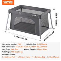 VEVOR Baby Travel Crib Play Yard Folding Baby Toddler Playpen with Zipper Gate - 7DAY'S