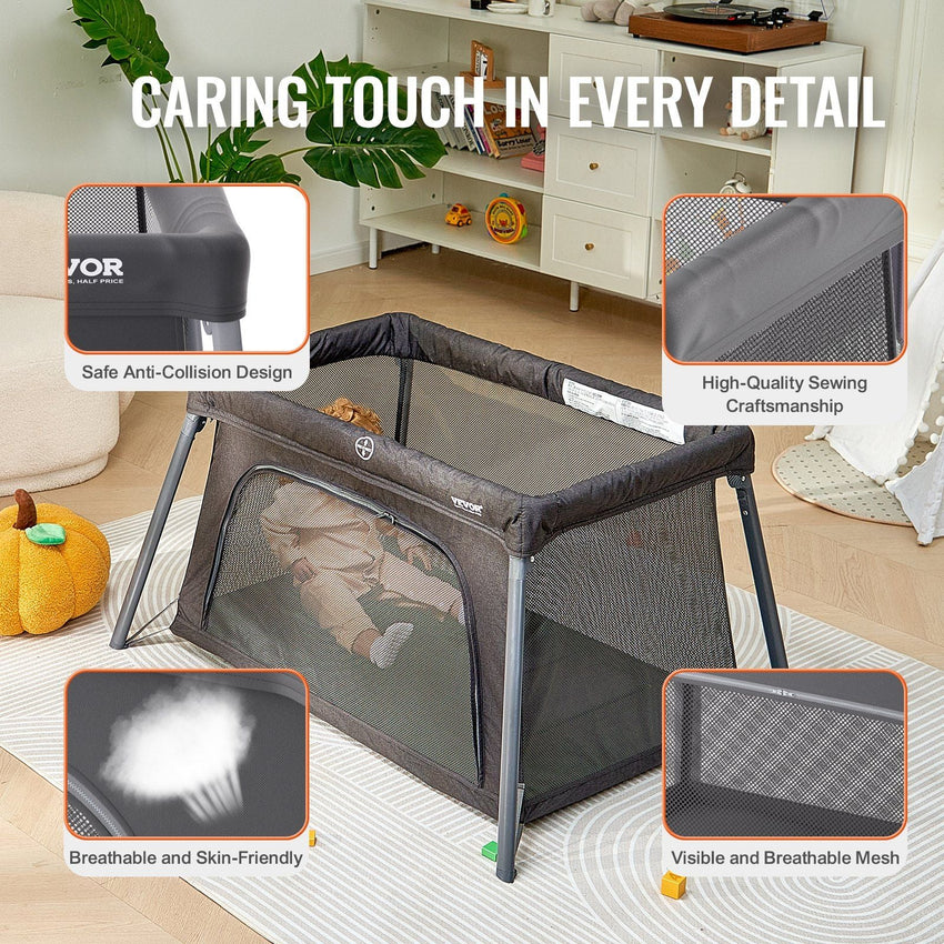 VEVOR Baby Travel Crib Play Yard Folding Baby Toddler Playpen with Zipper Gate - 7DAY'S