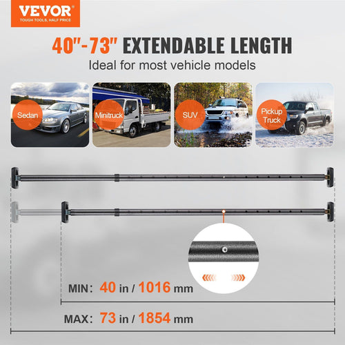 VEVOR Cargo Bar, Truck Bed Bar Adjustable from 40" to 73", Heavy - duty Steel Cargo Stabilizer Bar with 220 lbs Capacity, Truck Load Bar Stop Sliding for Pickup Truck Bed, SUV, Minitruck - 7DAY'S