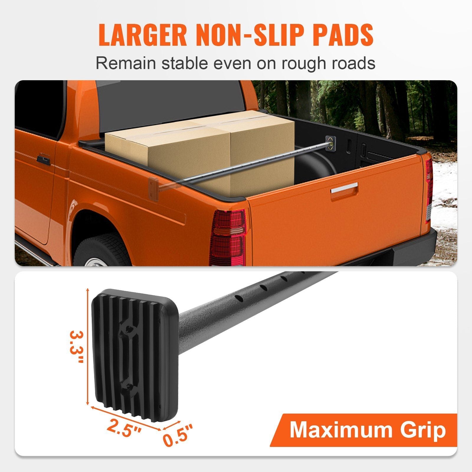 VEVOR Cargo Bar, Truck Bed Bar Adjustable from 40" to 73", Heavy - duty Steel Cargo Stabilizer Bar with 220 lbs Capacity, Truck Load Bar Stop Sliding for Pickup Truck Bed, SUV, Minitruck - 7DAY'S