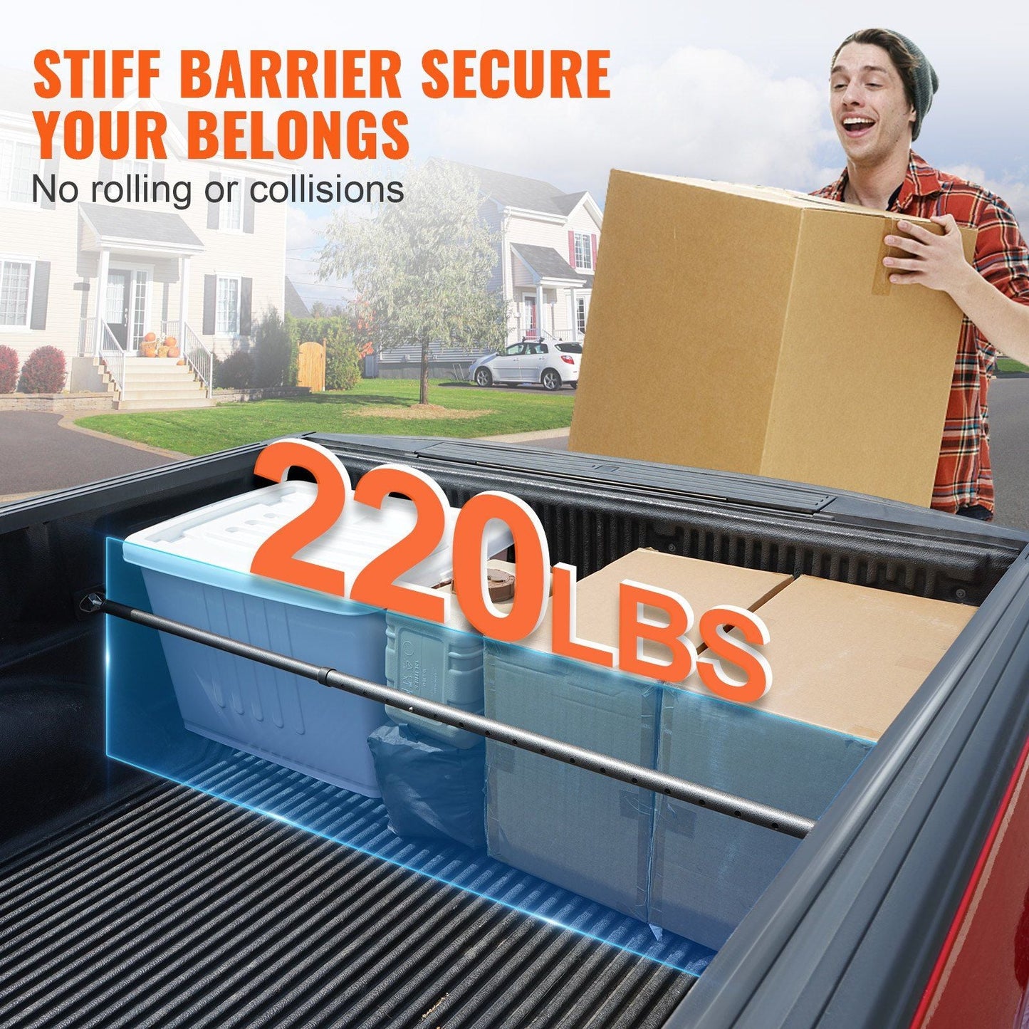 VEVOR Cargo Bar, Truck Bed Bar Adjustable from 40" to 73", Heavy - duty Steel Cargo Stabilizer Bar with 220 lbs Capacity, Truck Load Bar Stop Sliding for Pickup Truck Bed, SUV, Minitruck - 7DAY'S