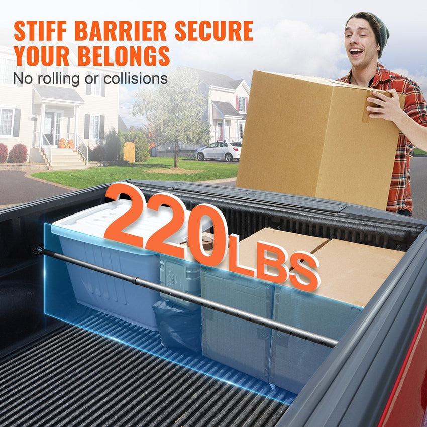 VEVOR Cargo Bar, Truck Bed Bar Adjustable from 40" to 73", Heavy - duty Steel Cargo Stabilizer Bar with 220 lbs Capacity, Truck Load Bar Stop Sliding for Pickup Truck Bed, SUV, Minitruck - 7DAY'S