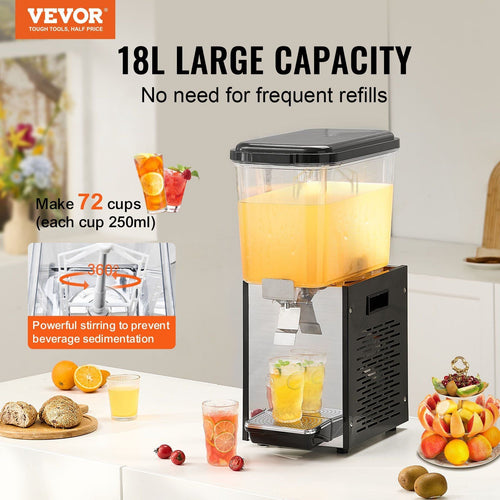 VEVOR Commercial Beverage Dispenser 18L Cold Juice Ice Drink Dispenser for Party - 7DAY'S