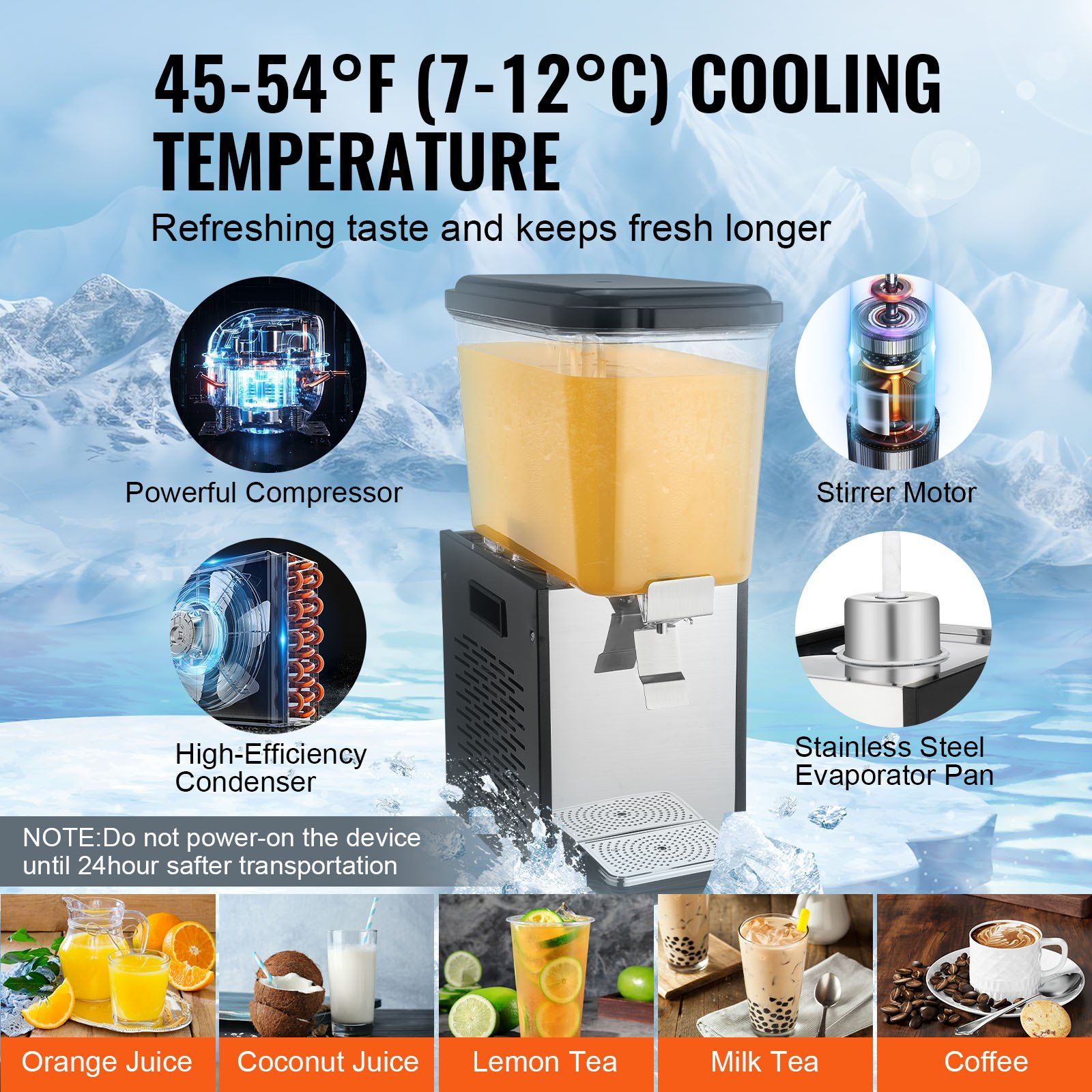 VEVOR Commercial Beverage Dispenser 18L Cold Juice Ice Drink Dispenser for Party - 7DAY'S