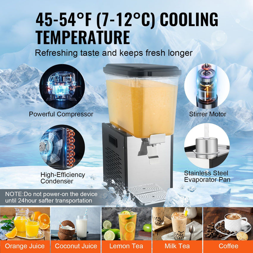 VEVOR Commercial Beverage Dispenser 18L Cold Juice Ice Drink Dispenser for Party - 7DAY'S
