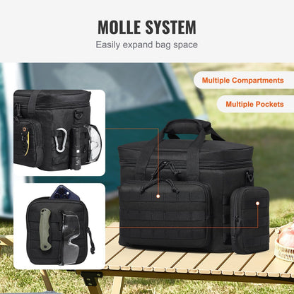 VEVOR Cooler Bag, 20L Insulated Lunch Bag with Molle Design and Multi - Pocket, 600D Cooler Lunch Box with Removable Storage Bags, Soft Cooler for Office, Picnic, Hiking, Beach or Beverage, Black - 7DAY'S
