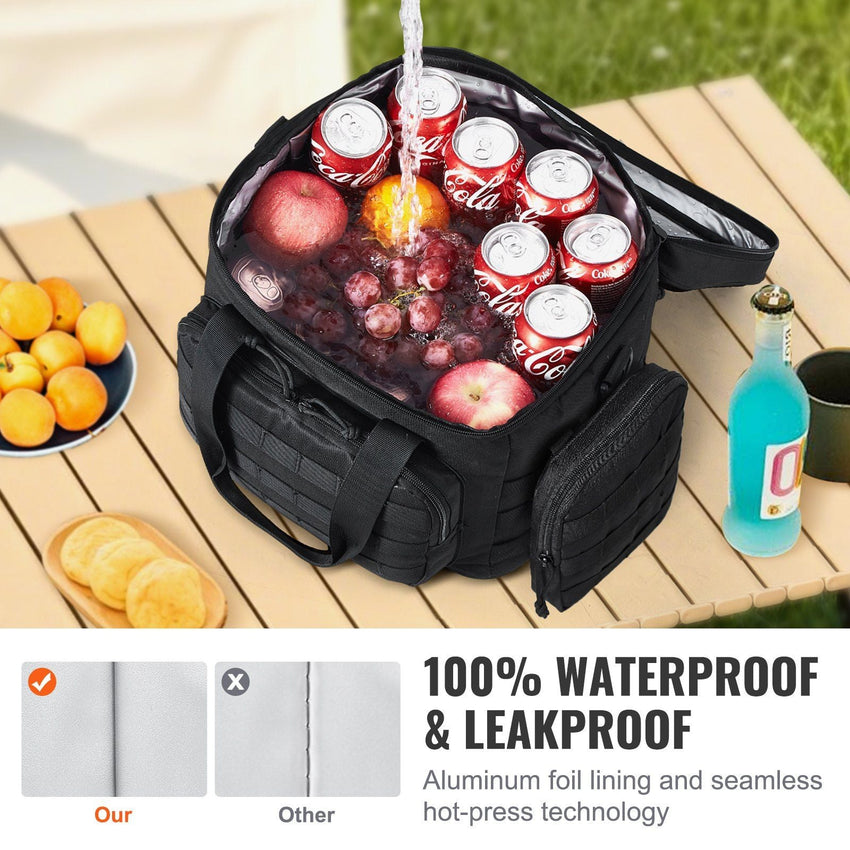 VEVOR Cooler Bag, 20L Insulated Lunch Bag with Molle Design and Multi - Pocket, 600D Cooler Lunch Box with Removable Storage Bags, Soft Cooler for Office, Picnic, Hiking, Beach or Beverage, Black - 7DAY'S