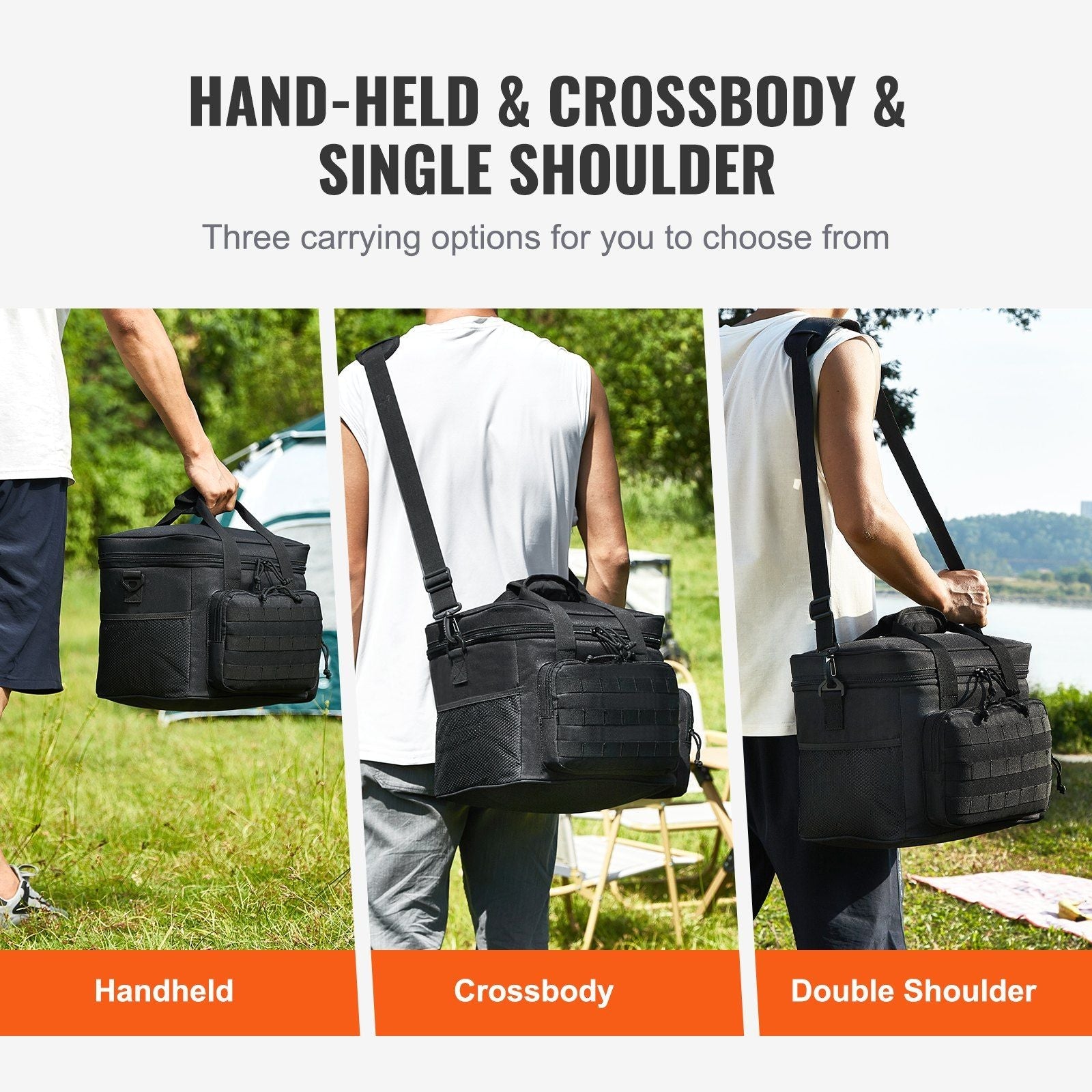 VEVOR Cooler Bag, 20L Insulated Lunch Bag with Molle Design and Multi - Pocket, 600D Cooler Lunch Box with Removable Storage Bags, Soft Cooler for Office, Picnic, Hiking, Beach or Beverage, Black - 7DAY'S