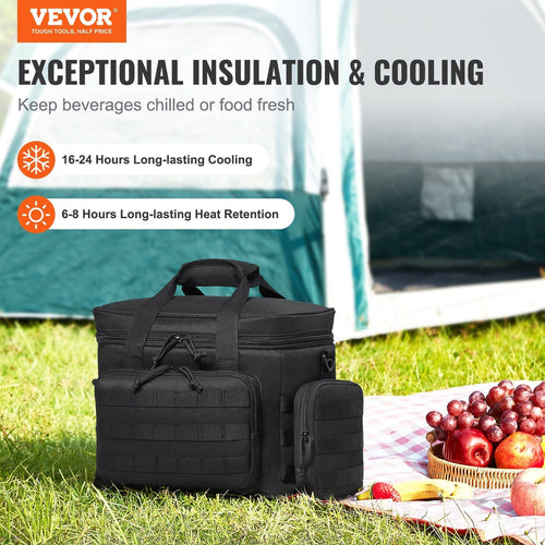 VEVOR Cooler Bag, 20L Insulated Lunch Bag with Molle Design and Multi - Pocket, 600D Cooler Lunch Box with Removable Storage Bags, Soft Cooler for Office, Picnic, Hiking, Beach or Beverage, Black - 7DAY'S
