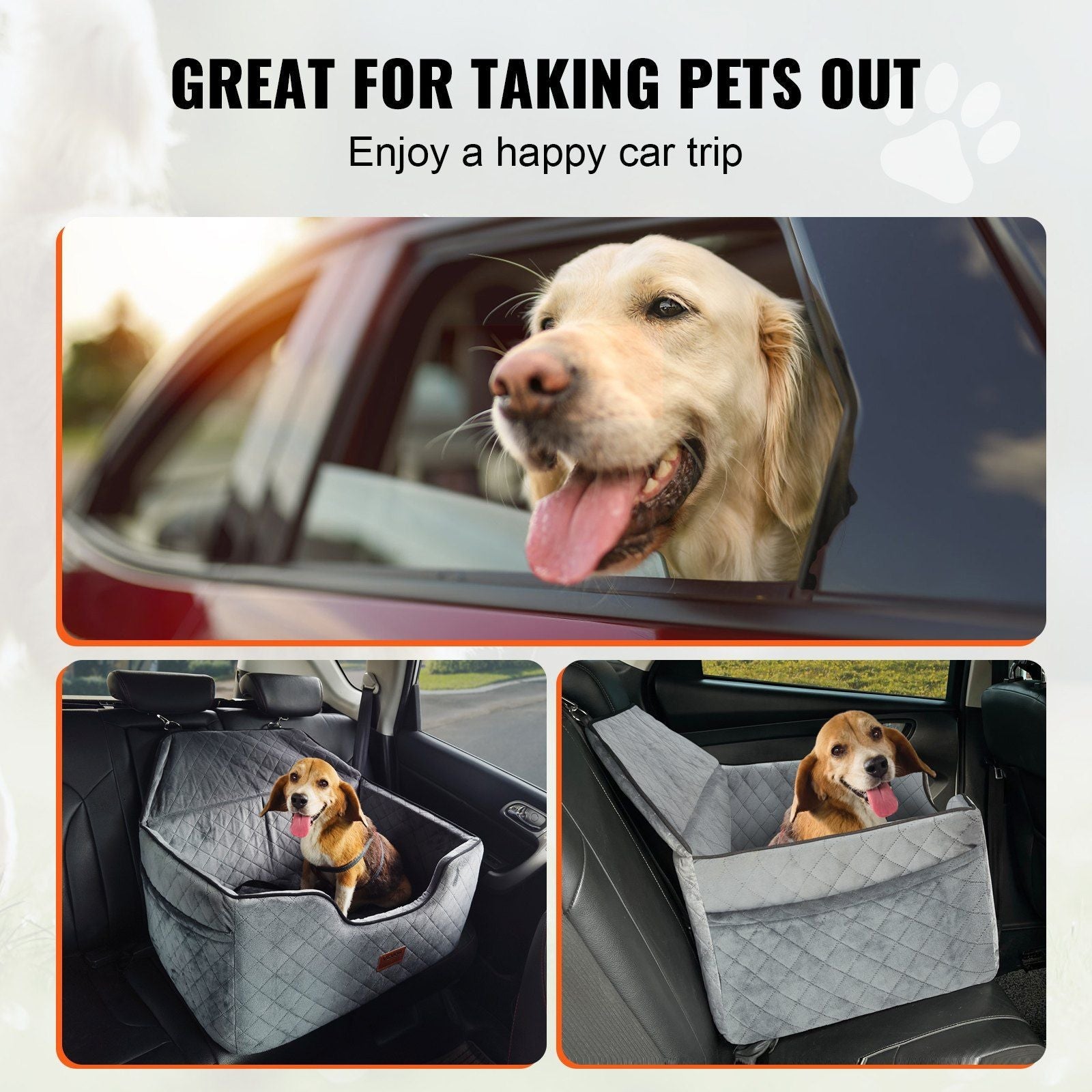 VEVOR Dog Booster Car Seat Pet Car Seat for Medium Large Dog up to 55 lbs Gray - 7DAY'S