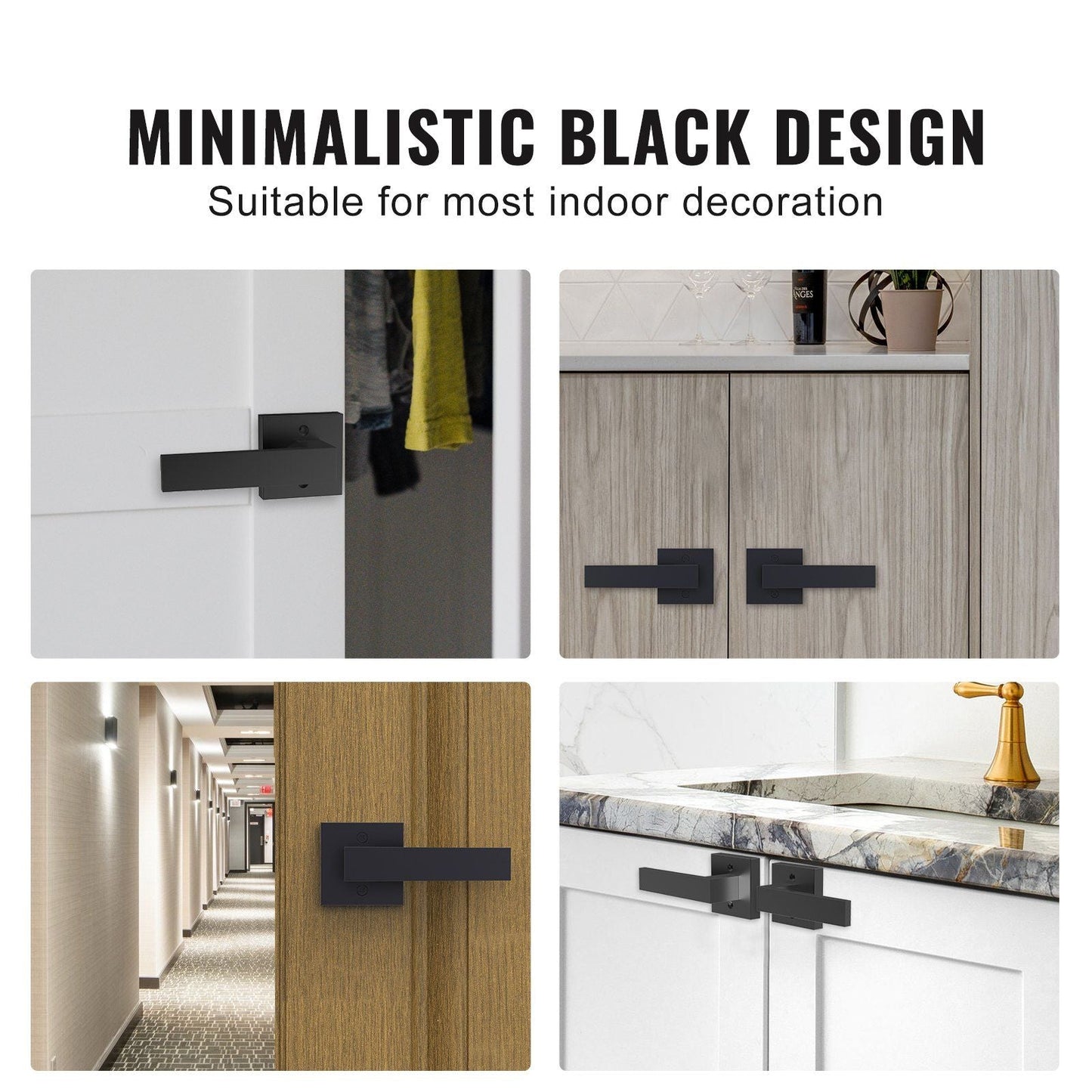 VEVOR Dummy Door Lever, 2 PCS Non - Turning Single Side Push/Pull Handle, Contemporary Square Door Lever Set, Reversible for Right and Left Sided Doors,For Pantry, Closet, and French Doors, Matte Black - 7DAY'S