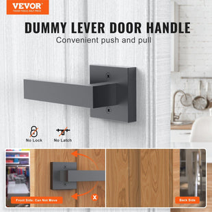 VEVOR Dummy Door Lever, 2 PCS Non - Turning Single Side Push/Pull Handle, Contemporary Square Door Lever Set, Reversible for Right and Left Sided Doors,For Pantry, Closet, and French Doors, Matte Black - 7DAY'S