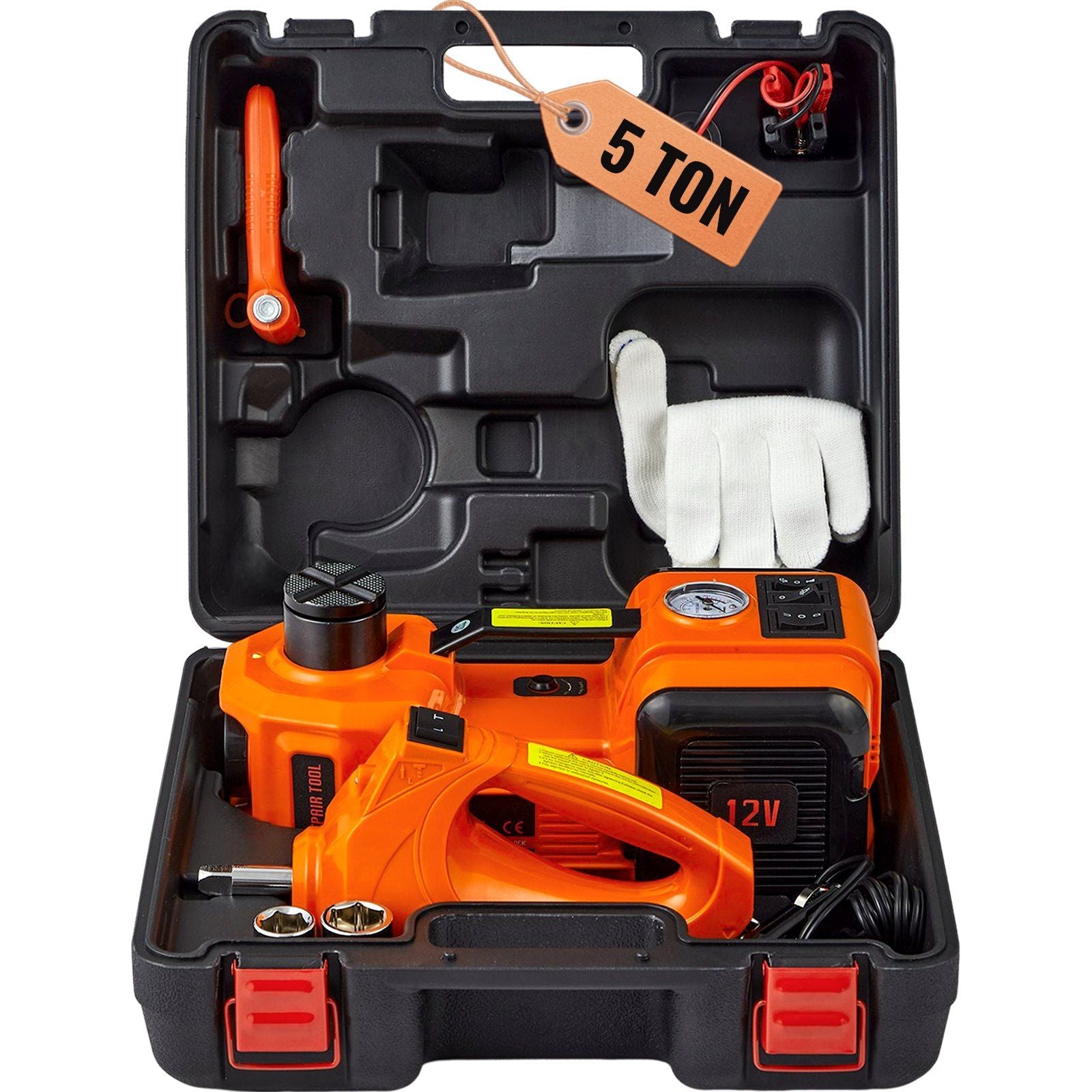 VEVOR Electric Car Jack, 5 Ton/11023 LBS Hydraulic Jack with Electric Impact Wrench, Portable Car Lift with Built - in Inflatable Pump, and LED Light for SUV MPV Sedan Truck Change Tires Garage Repair - 7DAY'S