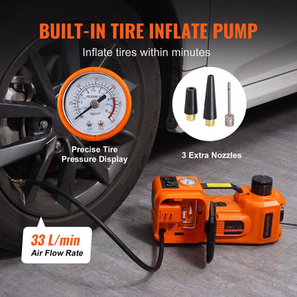 VEVOR Electric Car Jack, 5 Ton/11023 LBS Hydraulic Jack with Electric Impact Wrench, Portable Car Lift with Built - in Inflatable Pump, and LED Light for SUV MPV Sedan Truck Change Tires Garage Repair - 7DAY'S